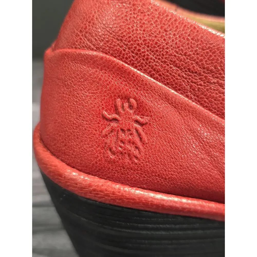 FLY London Yif Red Leather Wedge Oxford Platform Lace Up Women's EU 38 US 7.5